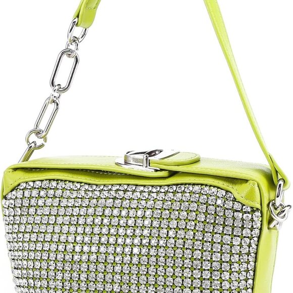 Elegant Rhinestone Embellished Leather Crossbody Bag - Must-Have Evening Purse - Picture 1 of 6